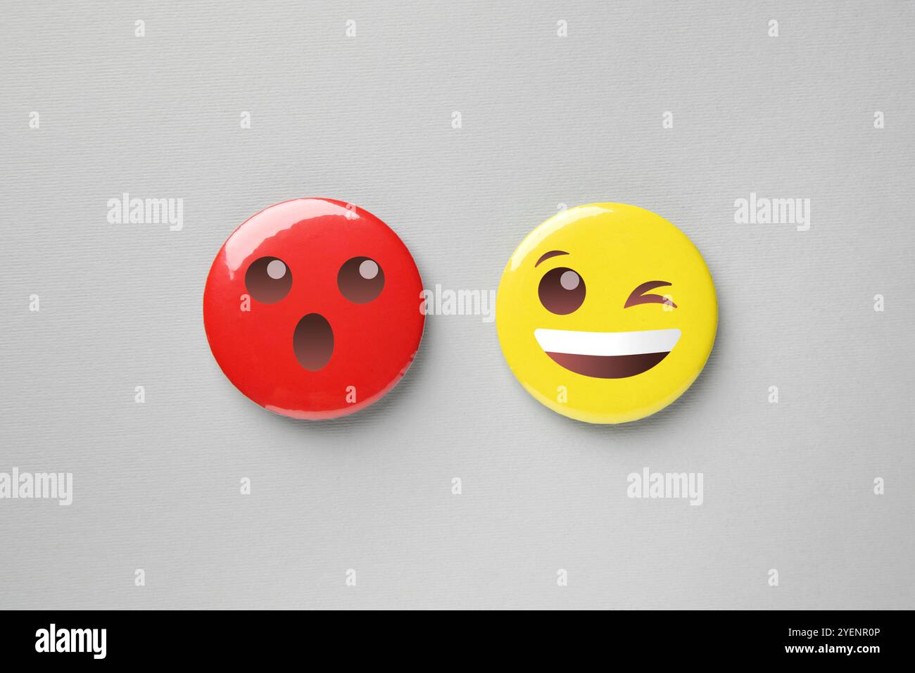 Badges displaying different emotions on grey background Stock Photo