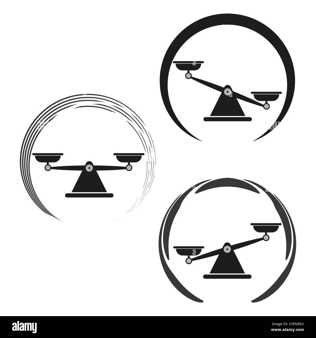 Three variations of scale icons enclosed in circles, representing ...