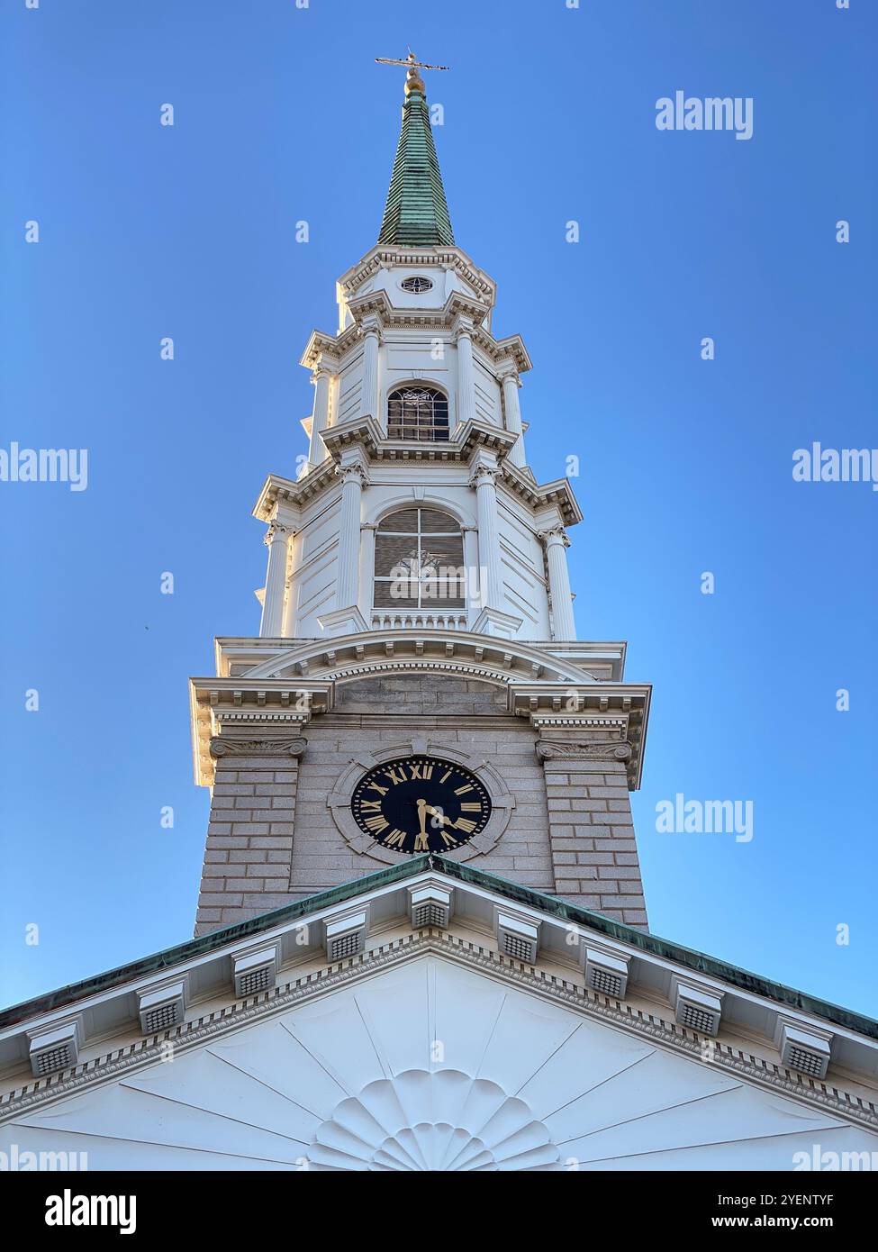 The Steeple of the Independent Presbyterian Church in Savannah, Georgia, USA - Smartphone Captured Stock Image