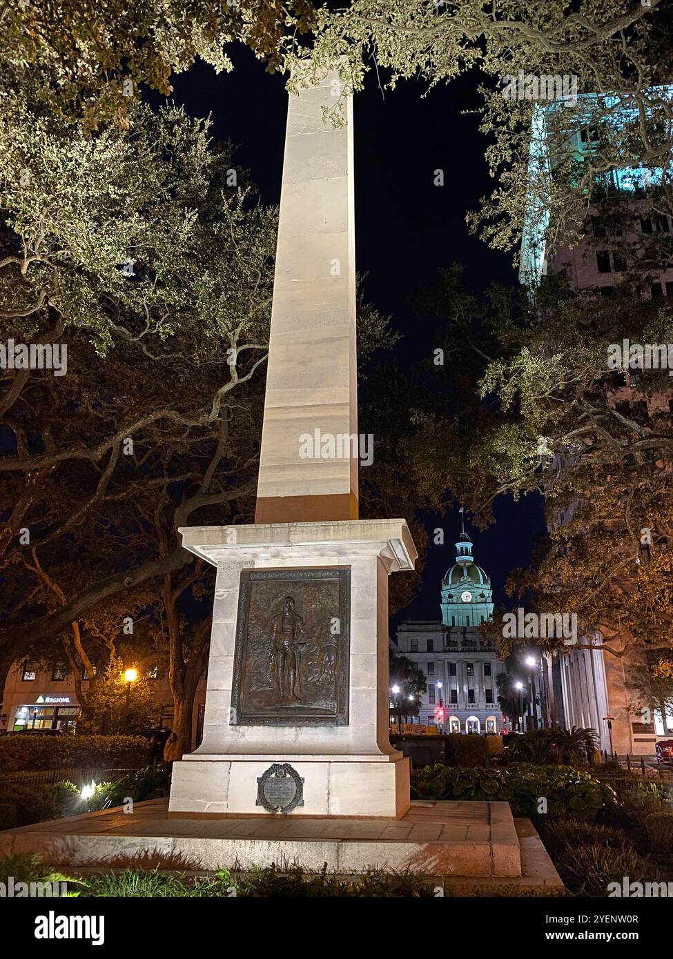 Johnson Square at Night, Savannah, Georgia, USA - Smartphone Captured Stock Image