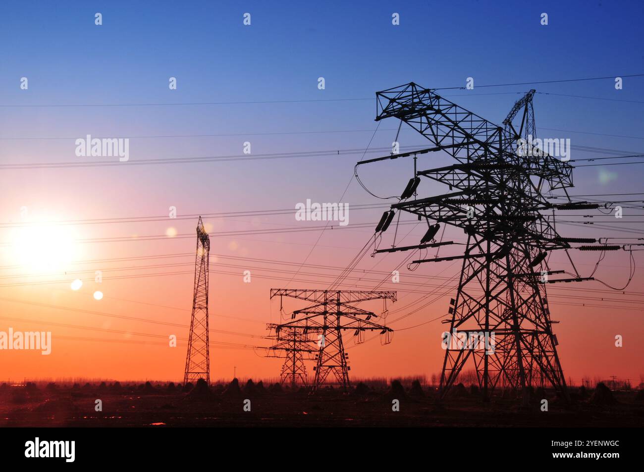 High voltage electric tower line Stock Photo - Alamy