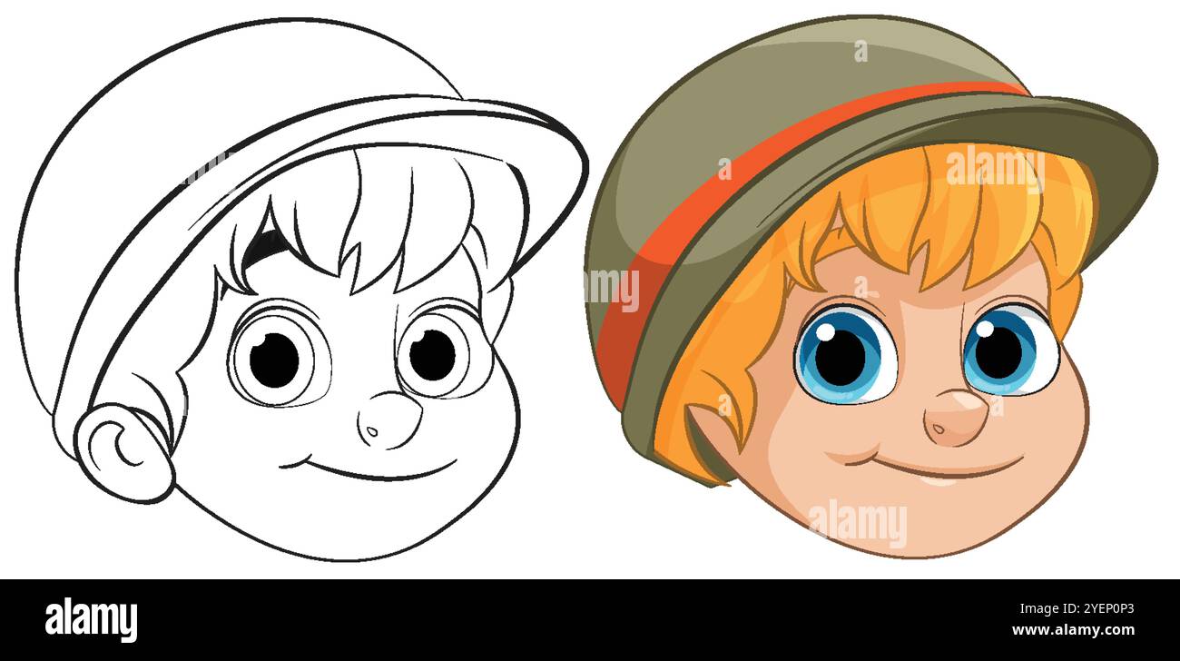 Illustration of a boy's face with hat Stock Vector Image & Art - Alamy