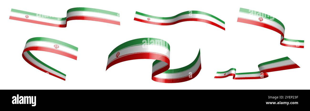 Persian Ribbon Set of holiday ribbons. Republic of Iran flag waving in wind ...