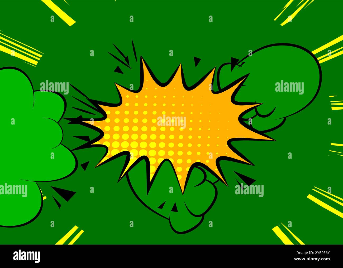 Cartoon green and yellow background, comic book backdrop. Retro vector ...