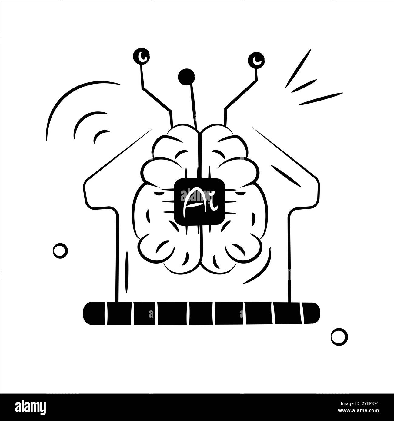 A brain with nodes and a processing unit, symbolizing neural processing ...