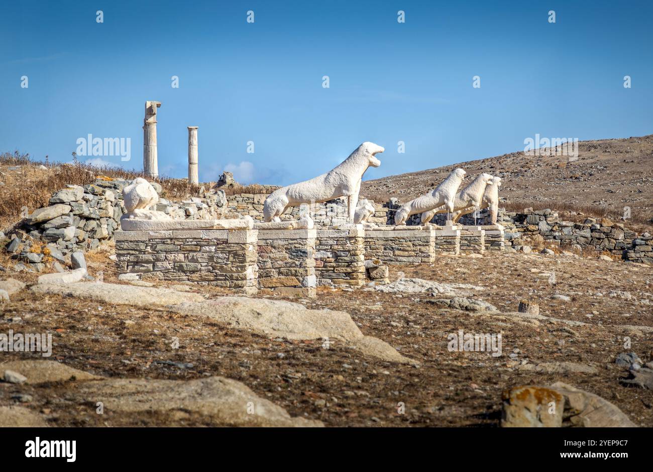 The Lions of the Naxians on the terrace of the lions, Delos Greece ...
