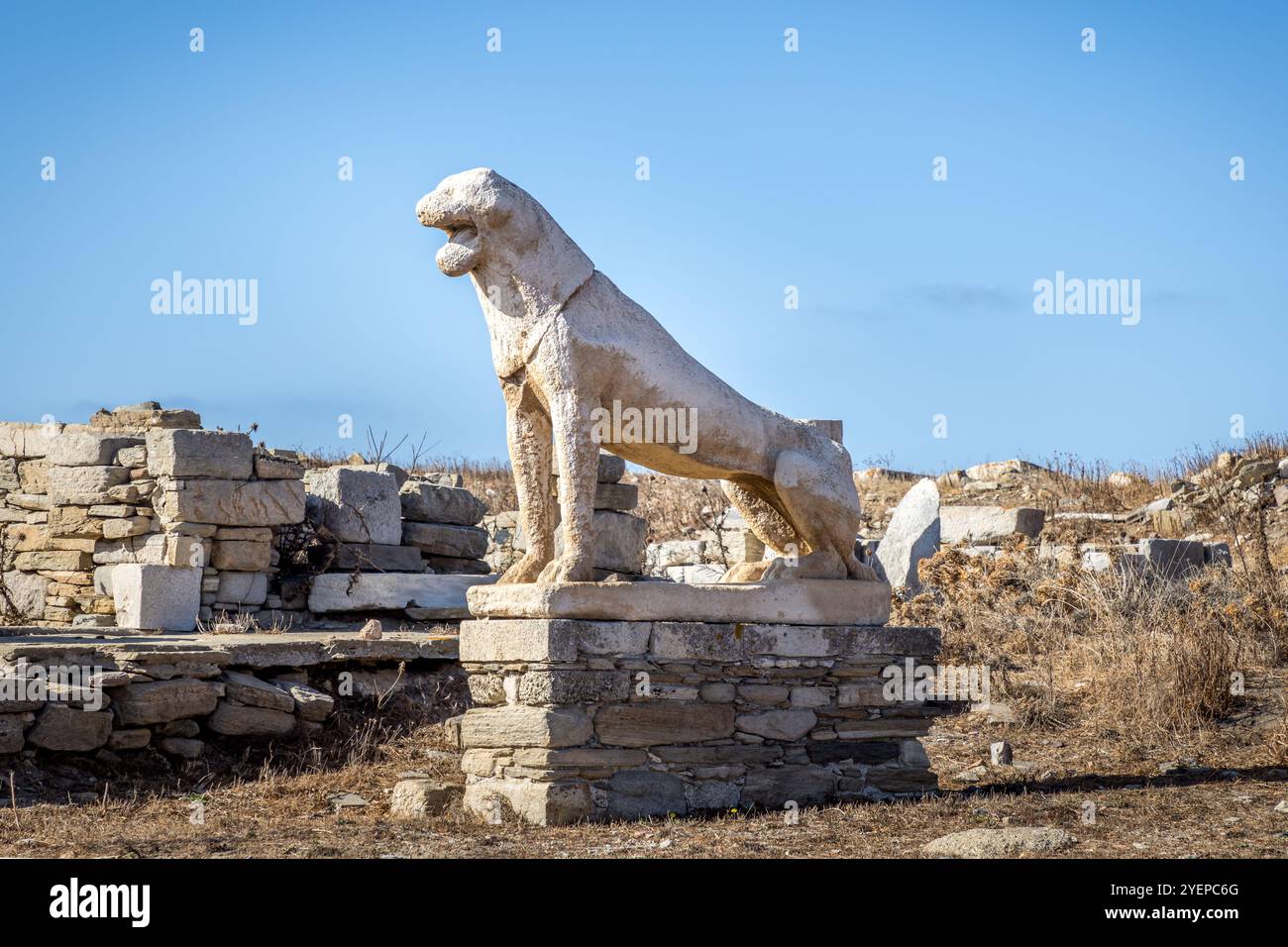 The Lions of the Naxians on the terrace of the lions, Delos Greece ...