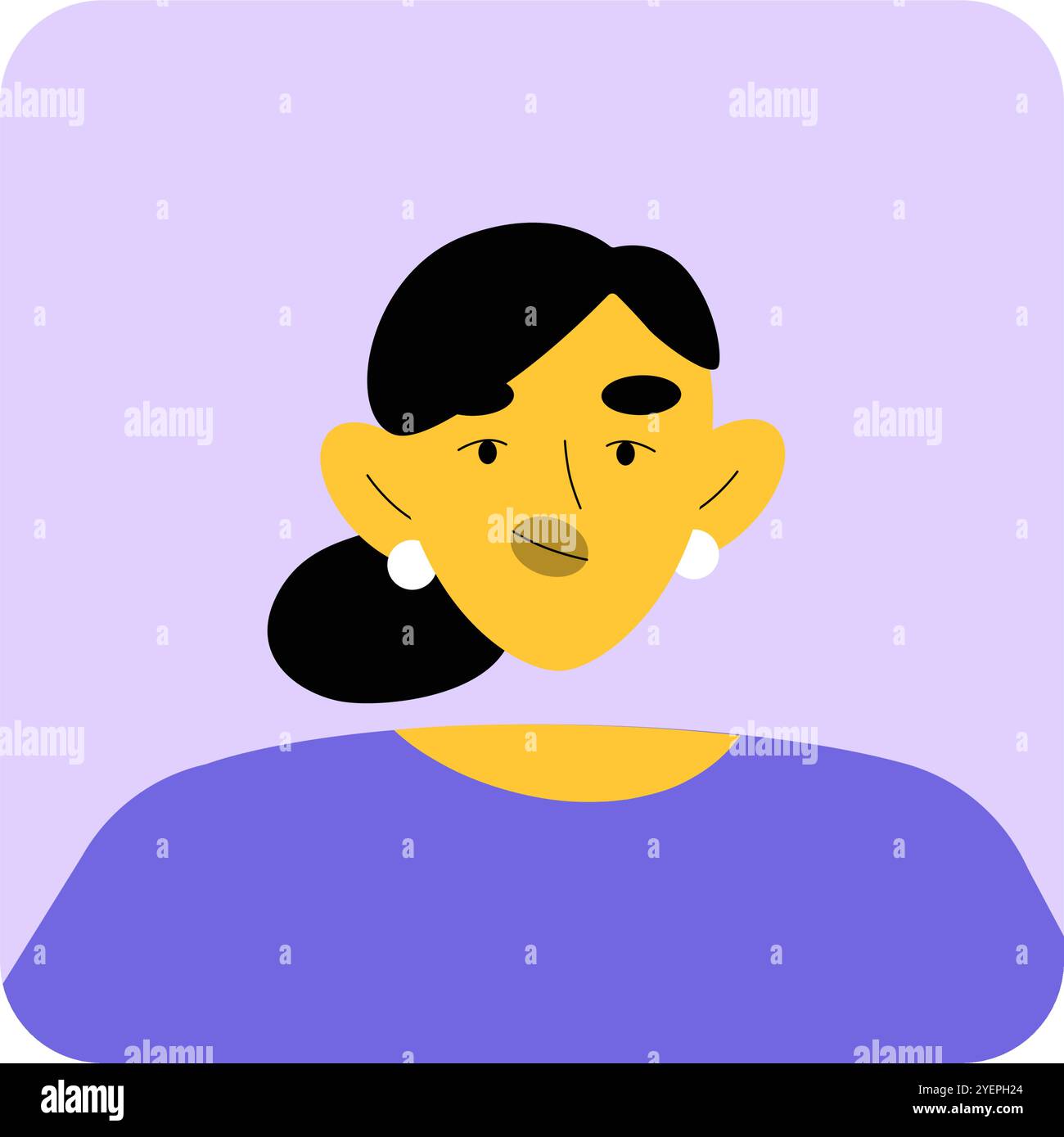 Female Portrait With Earrings And Black Hair, Flat Vector Illustration ...