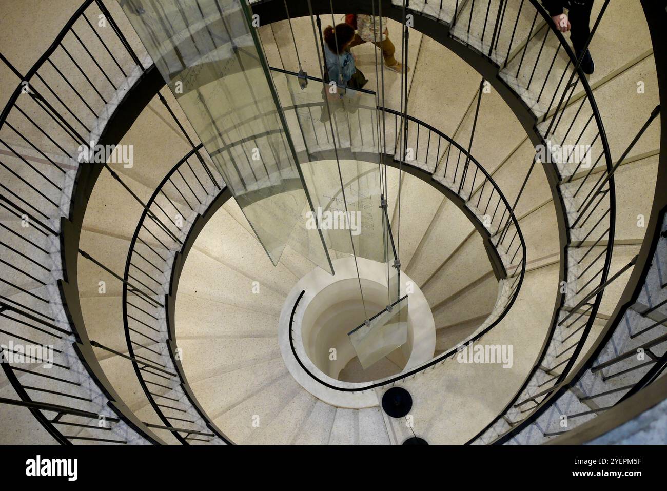 Spiral staircase inside the House of Music, designed by Sou Fujimoto, part of the Liget Project, Varosliget, City Park, Budapest, Hungary Stock Photo