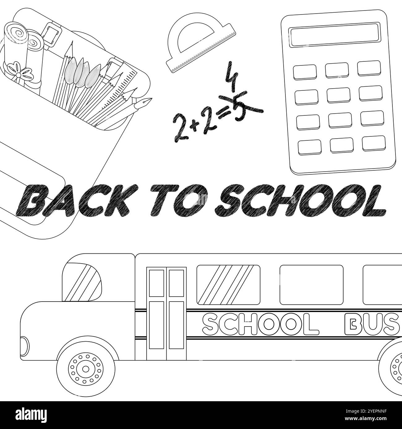 A fun and educational back-to-school coloring page featuring a school ...
