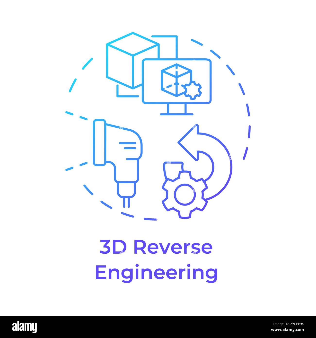 3d reverse engineering blue gradient concept icon Stock Vector