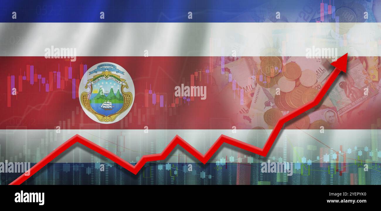 Costa Rica Income Distribution Chart Costa rica economy growth on financial chart. Costa Rica flag on ...
