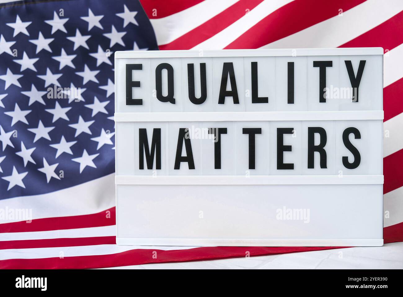American flag. Lightbox with text EQUALITY MATTERS Flag of the united states of America. July 4th Independence Day. USA patriotism national holiday. U Stock Photo