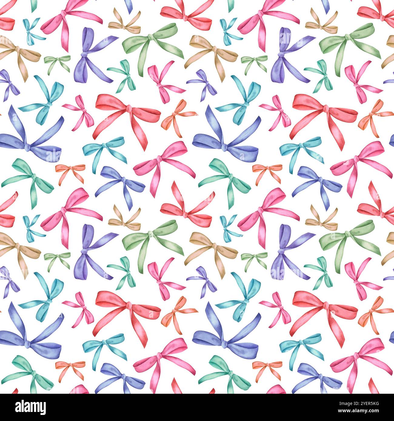 Ribbon bows colored. Hand drawn watercolor illustration. Seamless ...