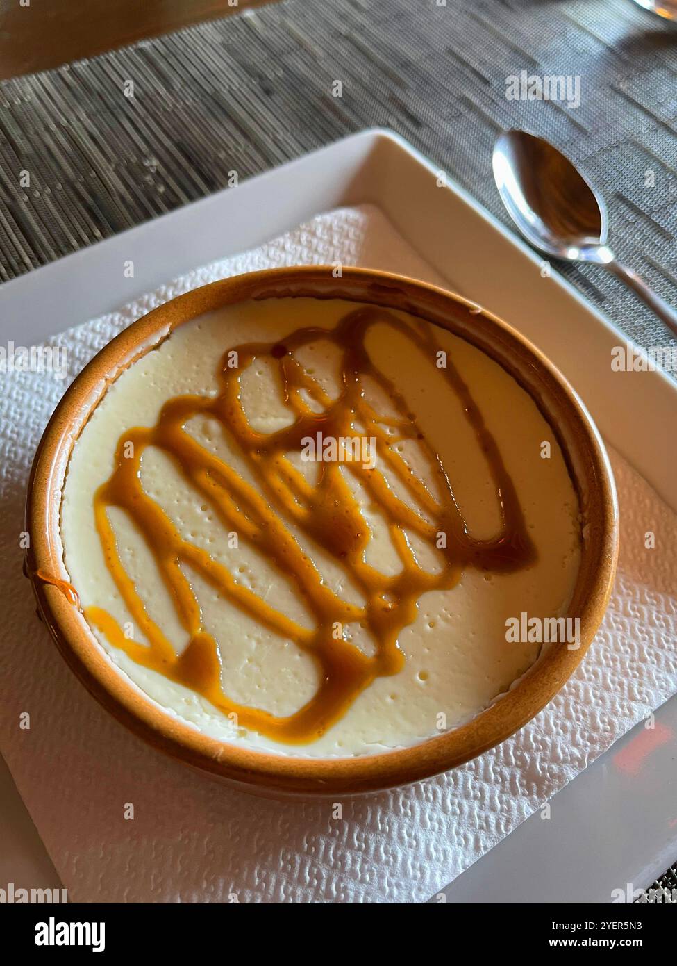 Cheese cream with toffee syrup. - Smartphone Captured Stock Image