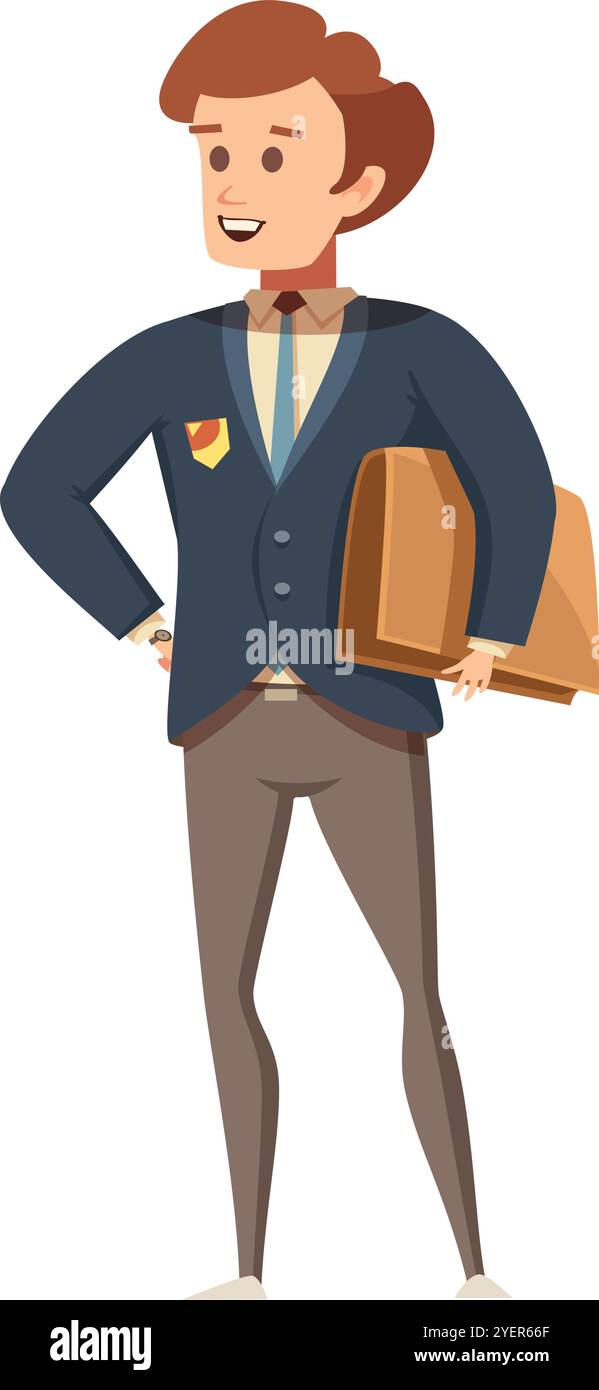 Friendly Young Man with Backpack Stands and Smiles Vector Illustration Stock Vector