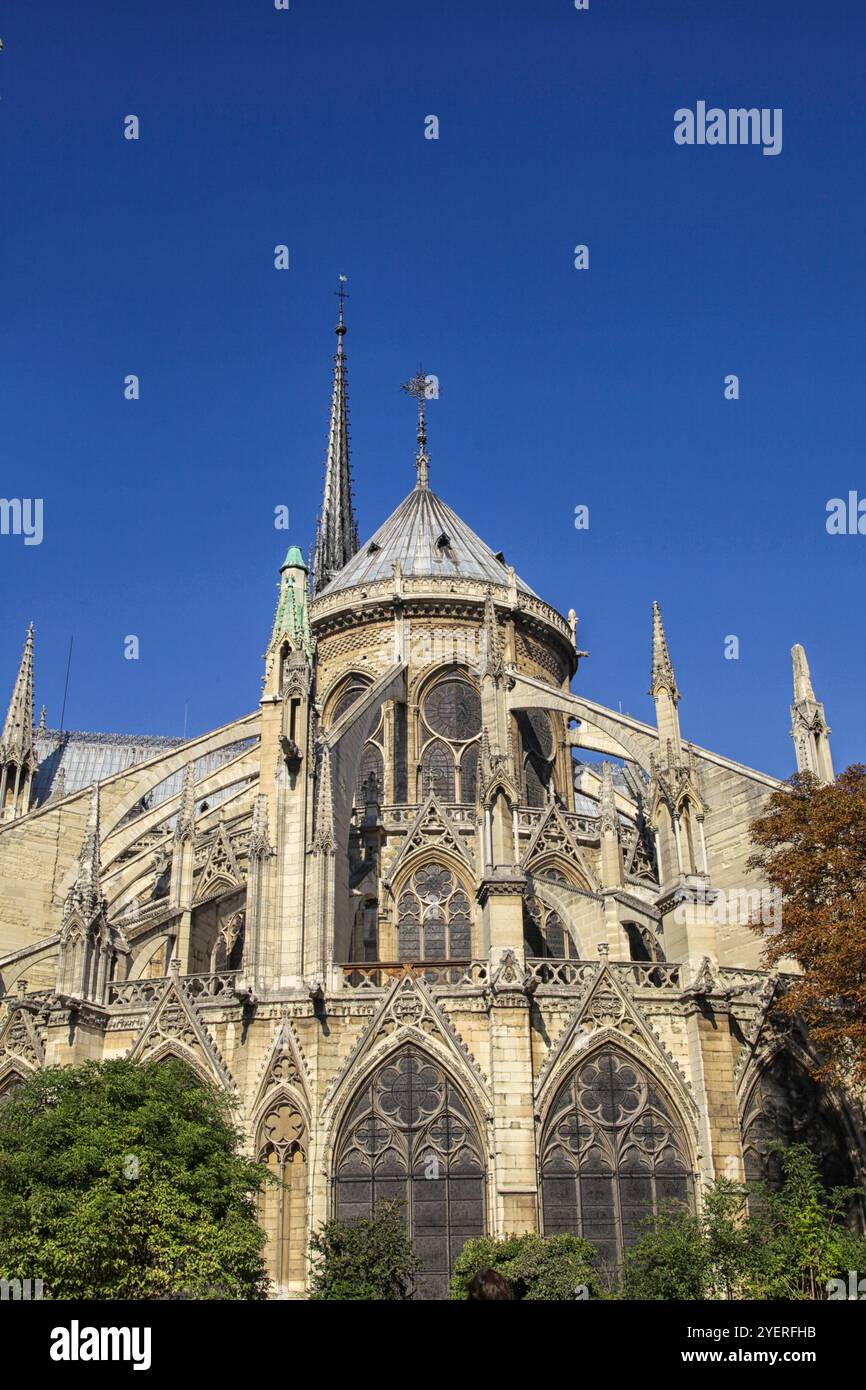 Notre-Dame de Paris, cathedral church in Paris is the most famous of the Gothic cathedrals of the Middle Ages and is distinguished for its size, antiq Stock Photo