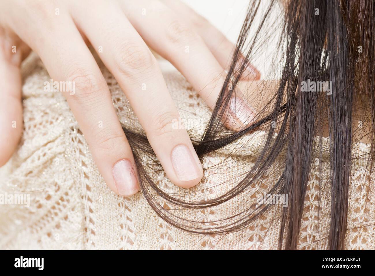 Woman with black hair Stock Photo