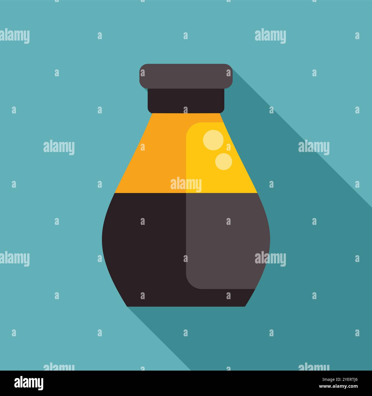 Laboratory glassware with yellow chemical liquid inside, suggesting ongoing experiment or scientific research Stock Vector