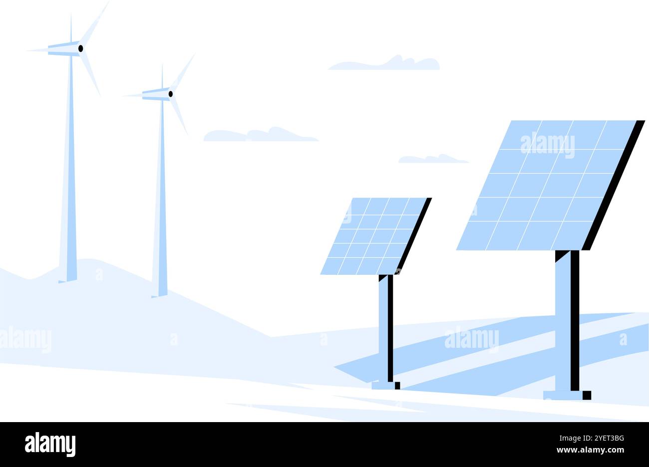 Solar Panels And Wind Turbines On Landscape In Flat Vector Illustration ...