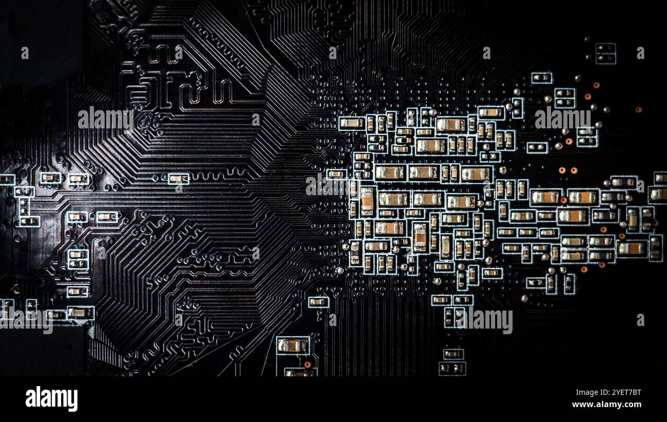 Computer, electronic circuit board close up. Electronic computer hardware technology, computer motherboard background. Abstract technology background Stock Photo