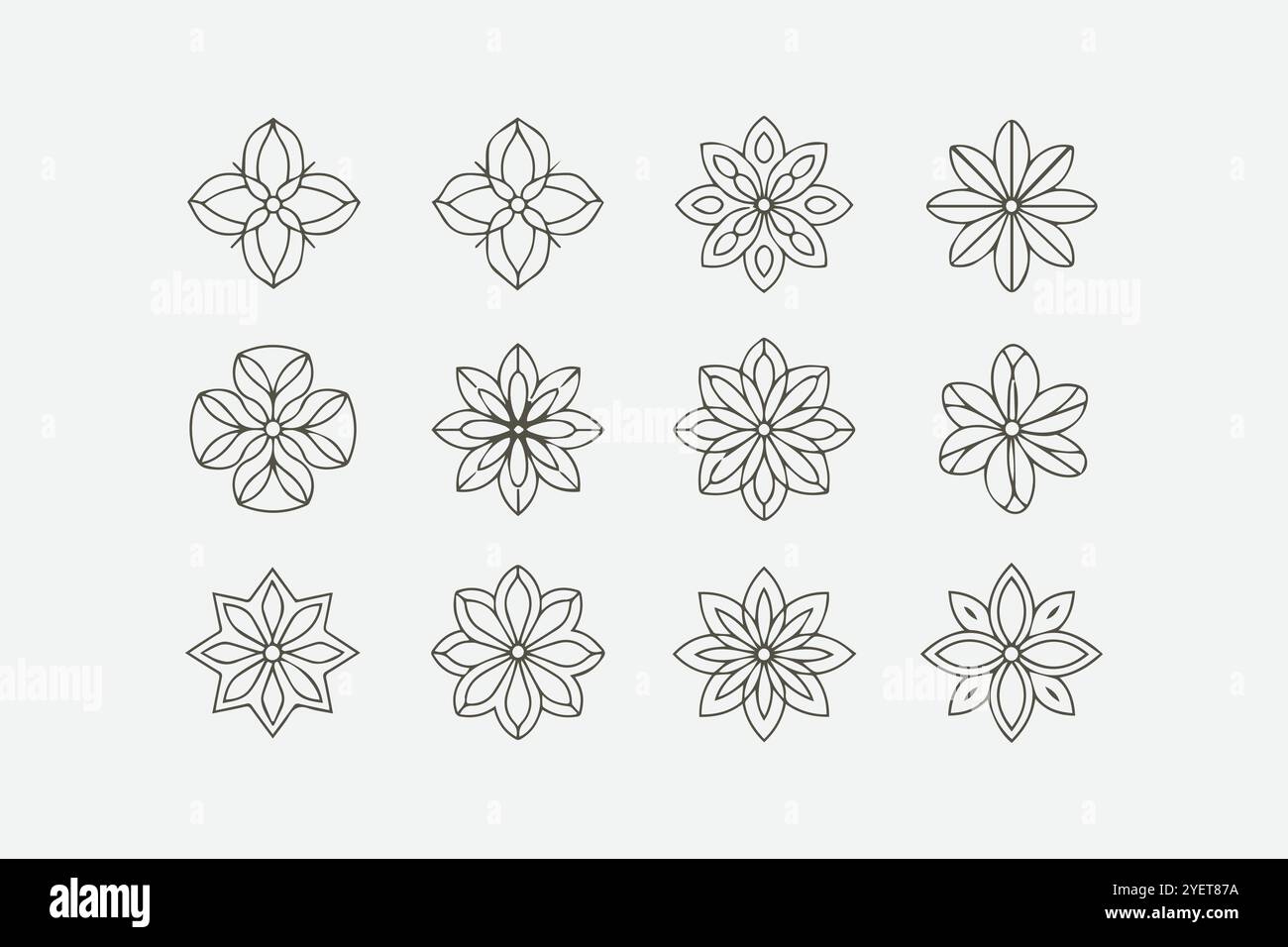 Set of geometric mandala designs vector illustration minimalist ,easily editable file, Stock Vector