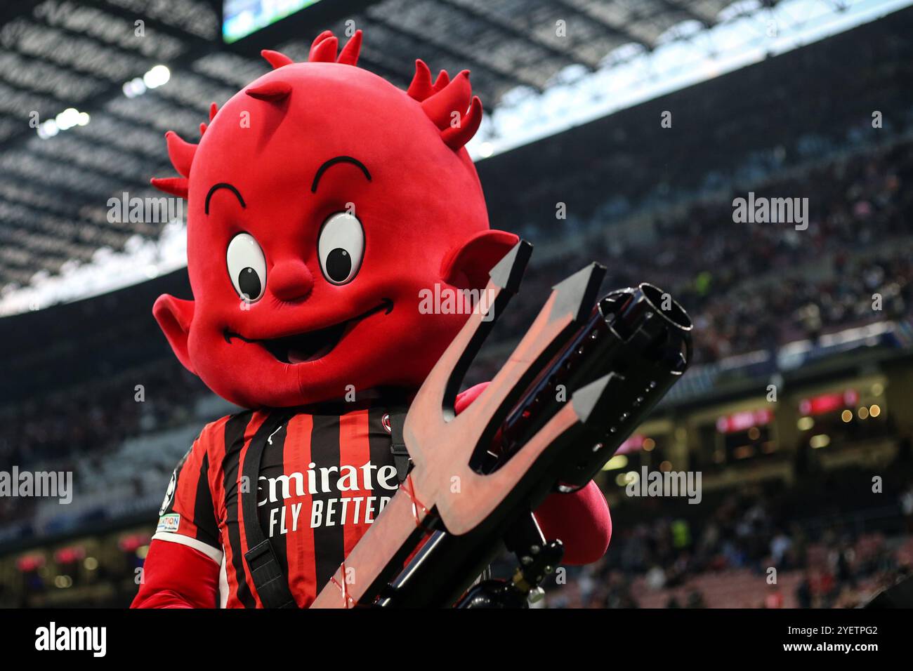 Milan, Italy, 22st Oct. The Devil, Milan's mascot, during the match between  Milan-ITA and Club Brugge-BEL for UEFA Champions League at San Siro stadi  Stock Photo - Alamy, image size:1300x956