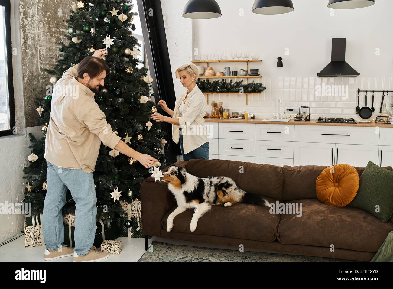 Family couple dog decorates christmas hi-res stock photography and ...