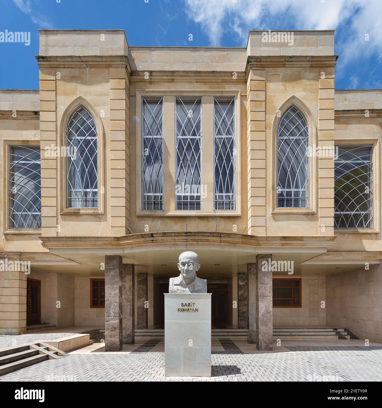 Sabit Rohman At the entrance of Sheki State Drama Theatre, a beautifully designed ...
