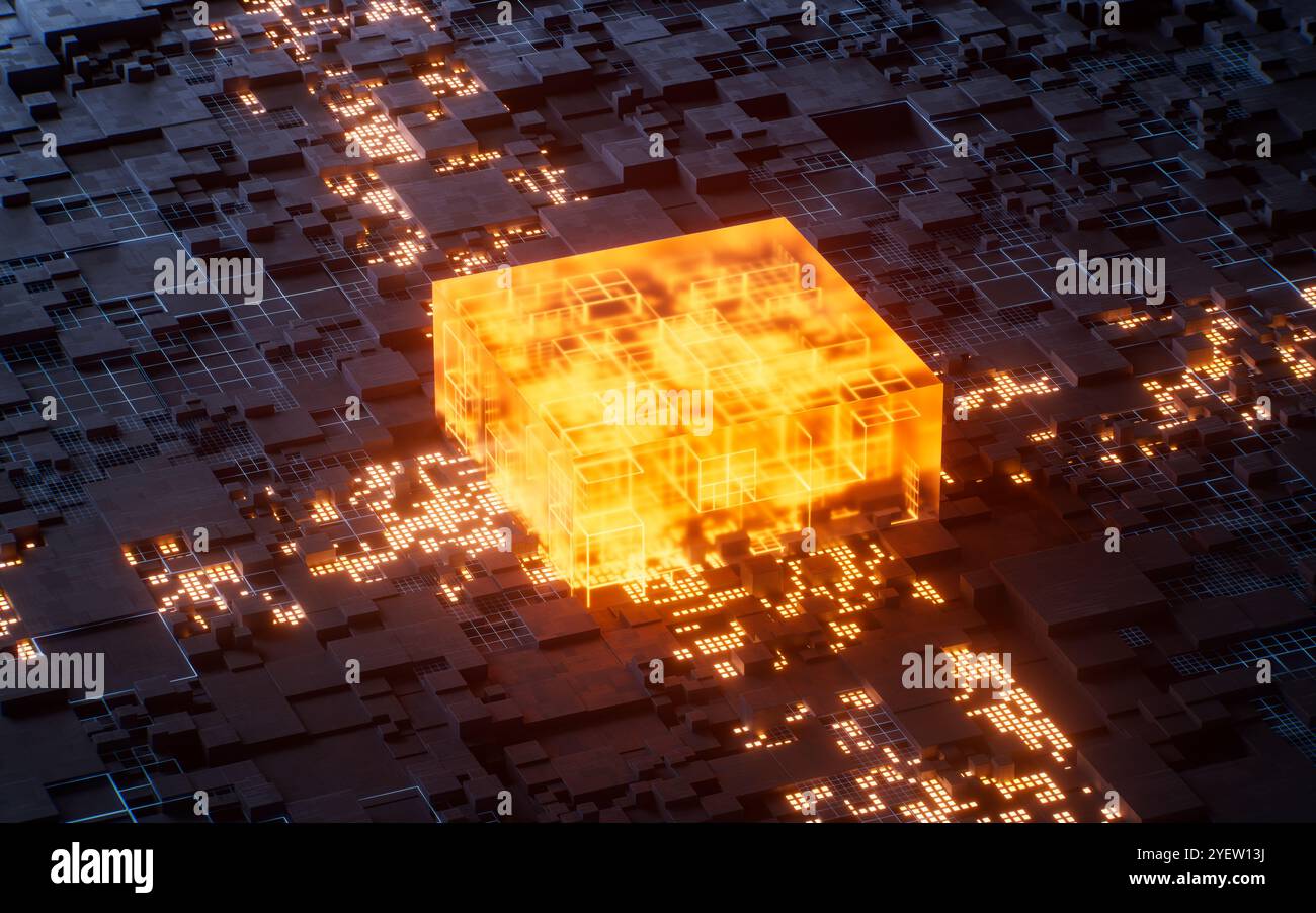 Technology circuit board and core, 3d rendering. 3D illustration. Stock Photo