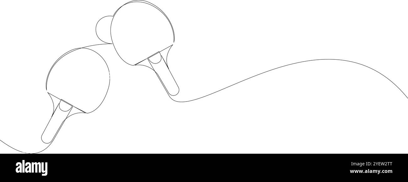 Ping pong rackets with ball continuous line drawing. Table tennis one line art. Single line vector illustration. Editable stroke Stock Vector