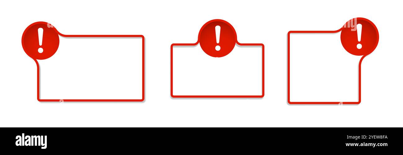 Red frame with exclamation mark in red circle. Minimalistic warning board. Stock Vector