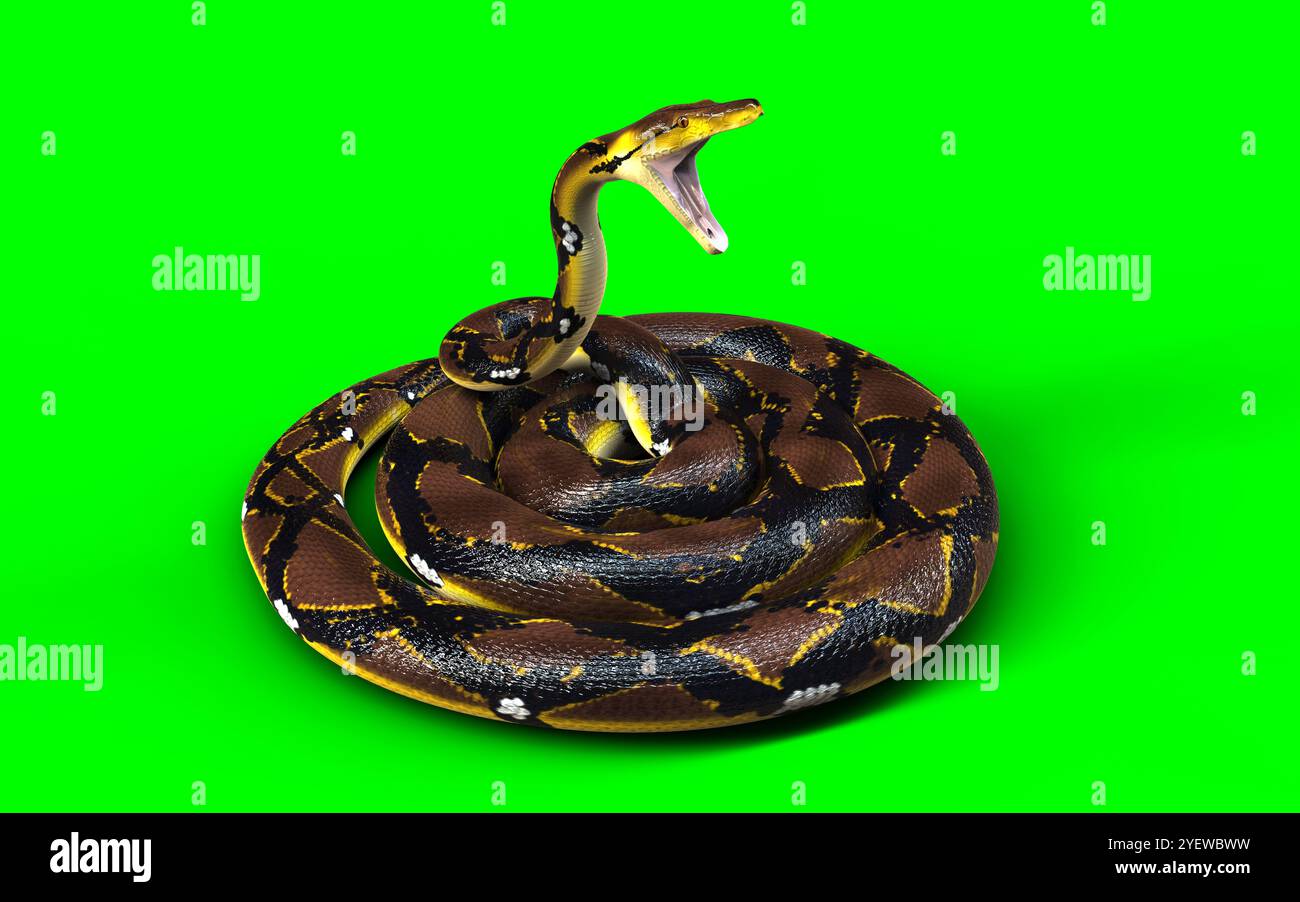 3d Illustration of A Golden Reticulated Python, Boa Constrictor The ...