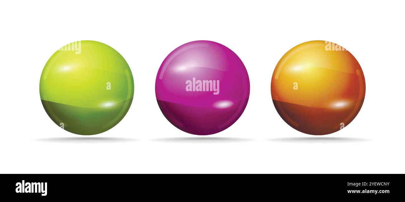 Set with glass colorful balls. Glossy realistic ball, 3D abstract ...