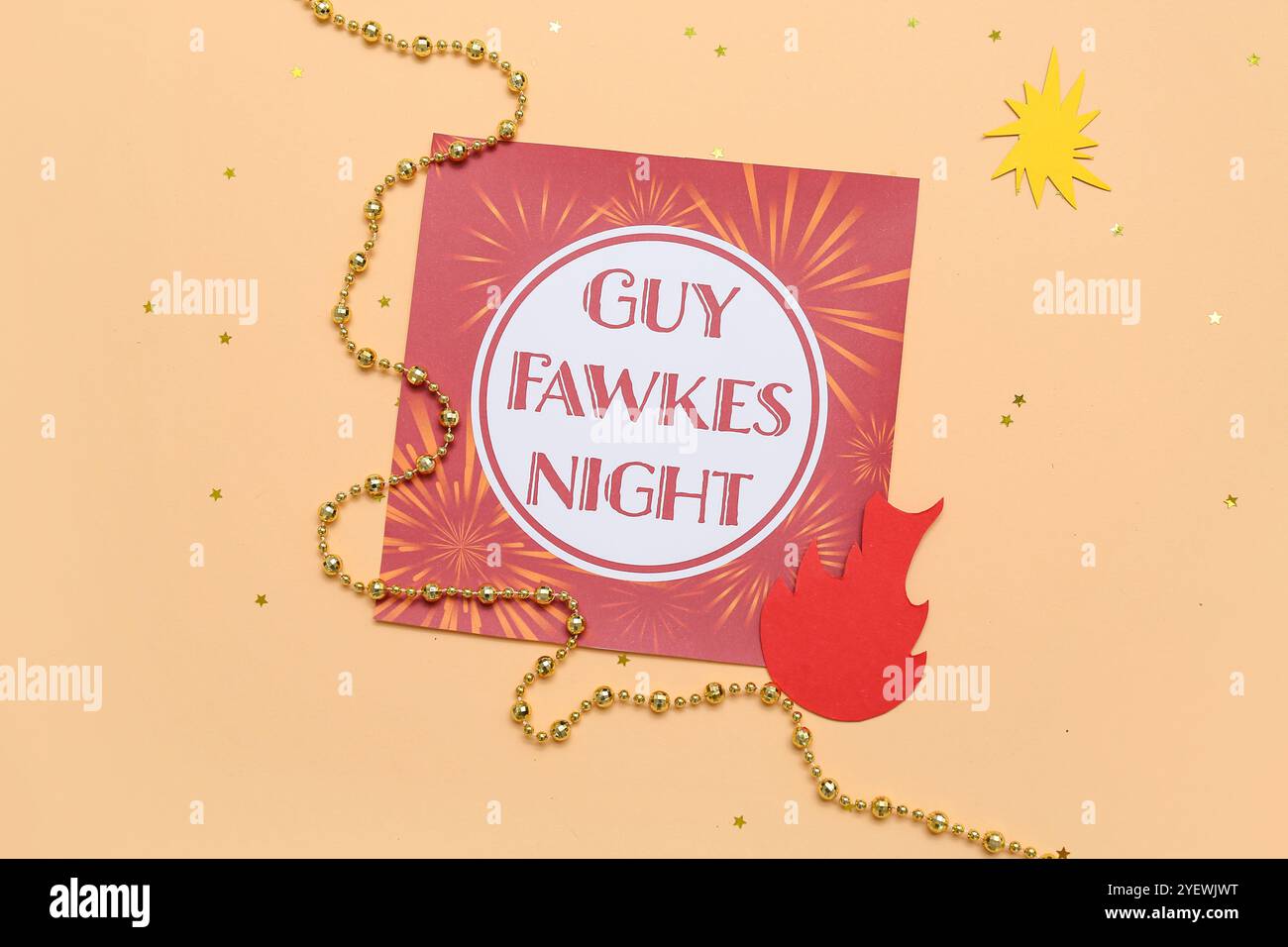 Greeting card for Guy Fawkes night with confetti, paper decor and beads ...