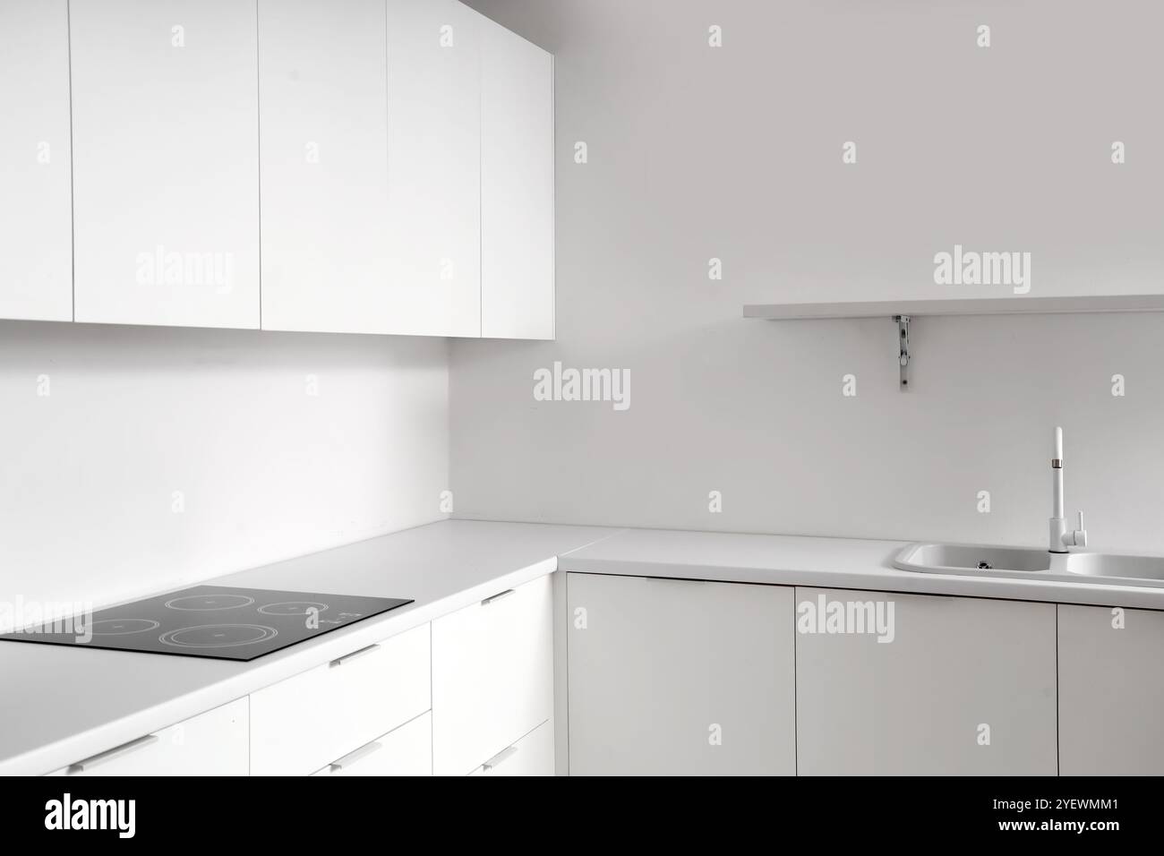 Interior of light kitchen with white cupboards and counters Stock Photo ...