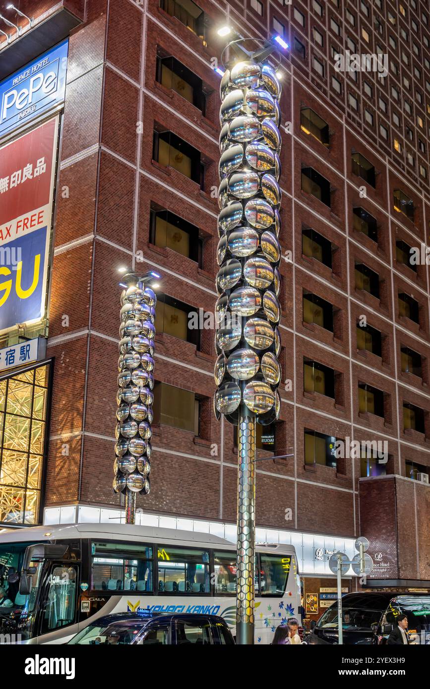 Silver mirro lampost in the Kabukicho district of Tokyo, Japan on 9 Ocotber 2024 Stock Photo