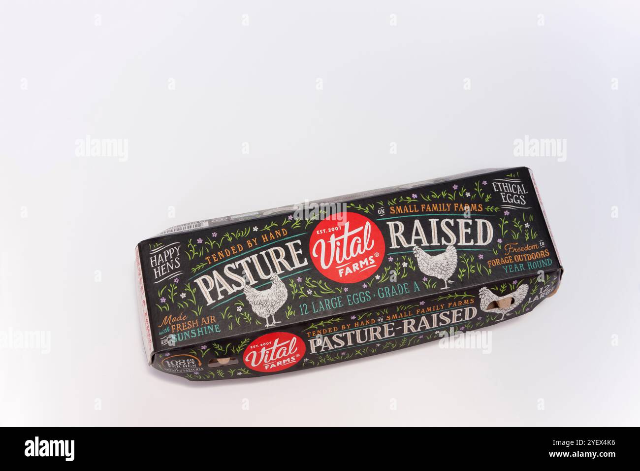 Vital Farms Pasture Raised Eggs in a Carton. Stock Photo