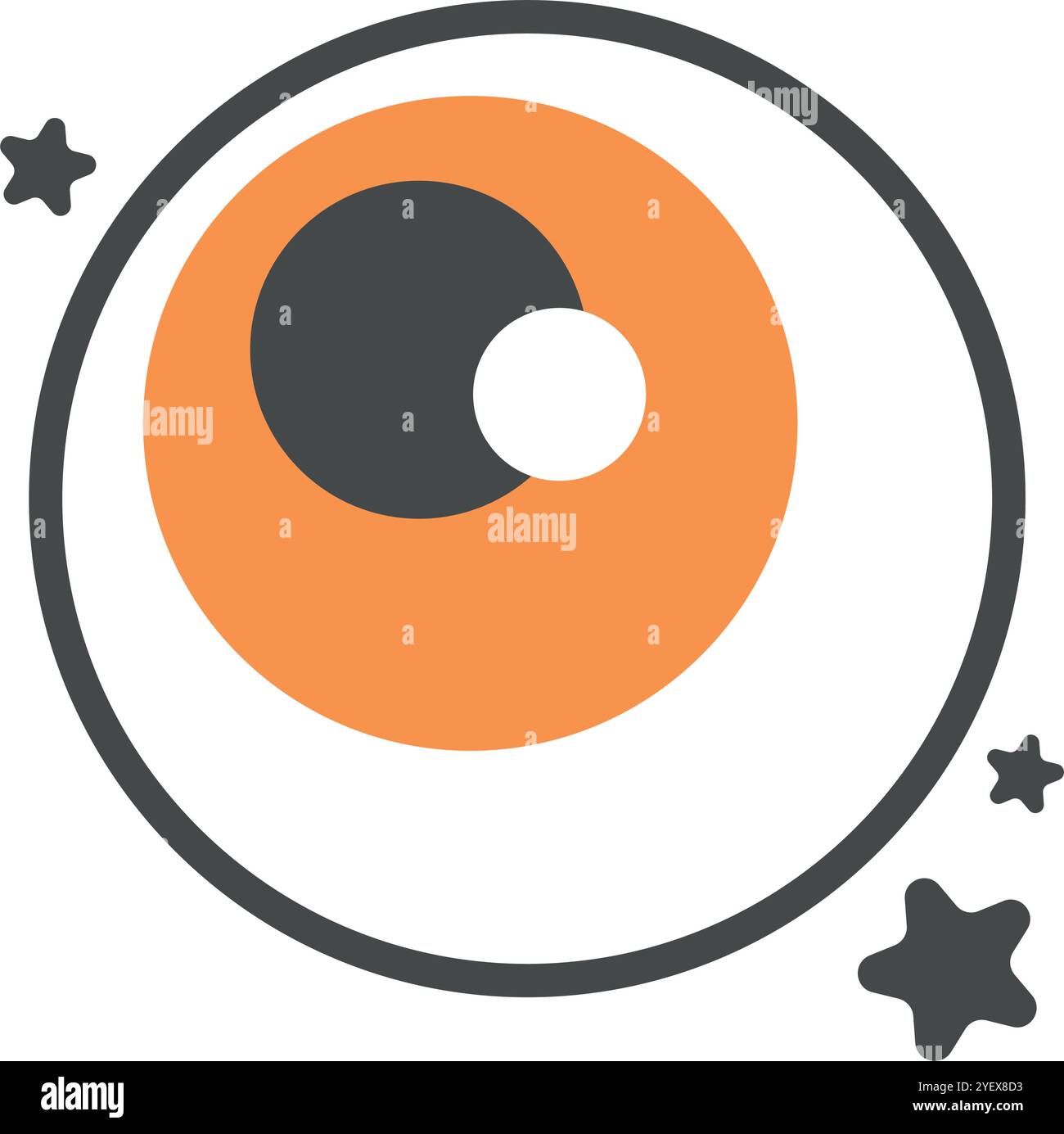 Halloween eyeball with orange iris and stars, creepy design Vector ...