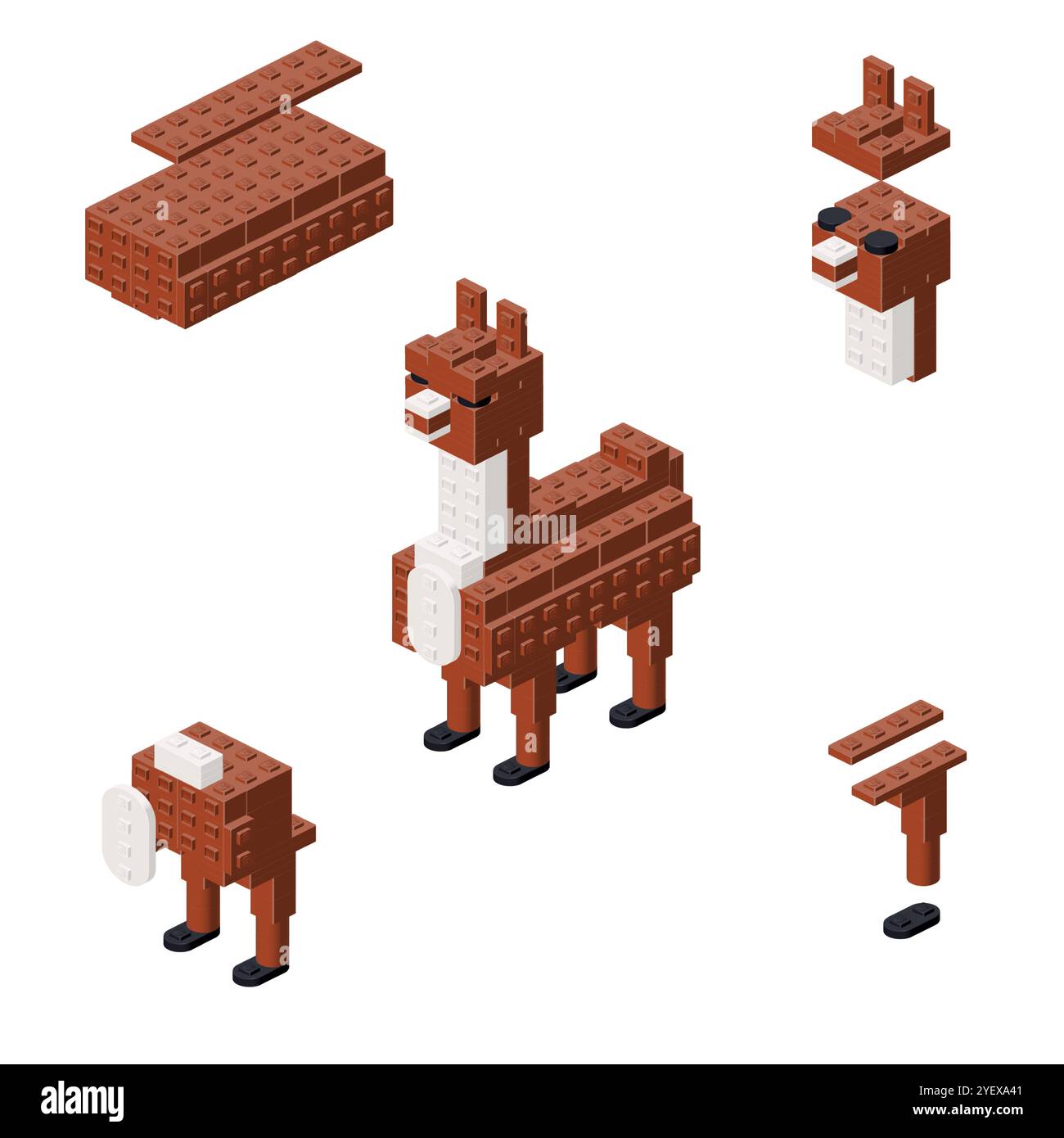 Concept with deconstruction Alpaca from plastic blocks. Vector illustration. Stock Vector
