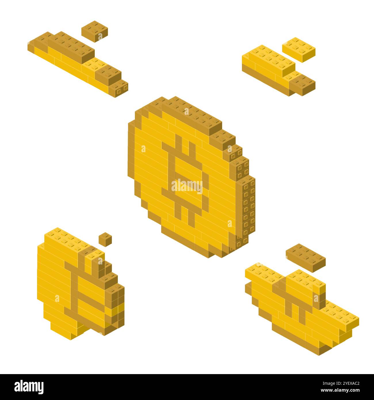 Concept with deconstruction BTC from plastic blocks. Vector illustration Stock Vector