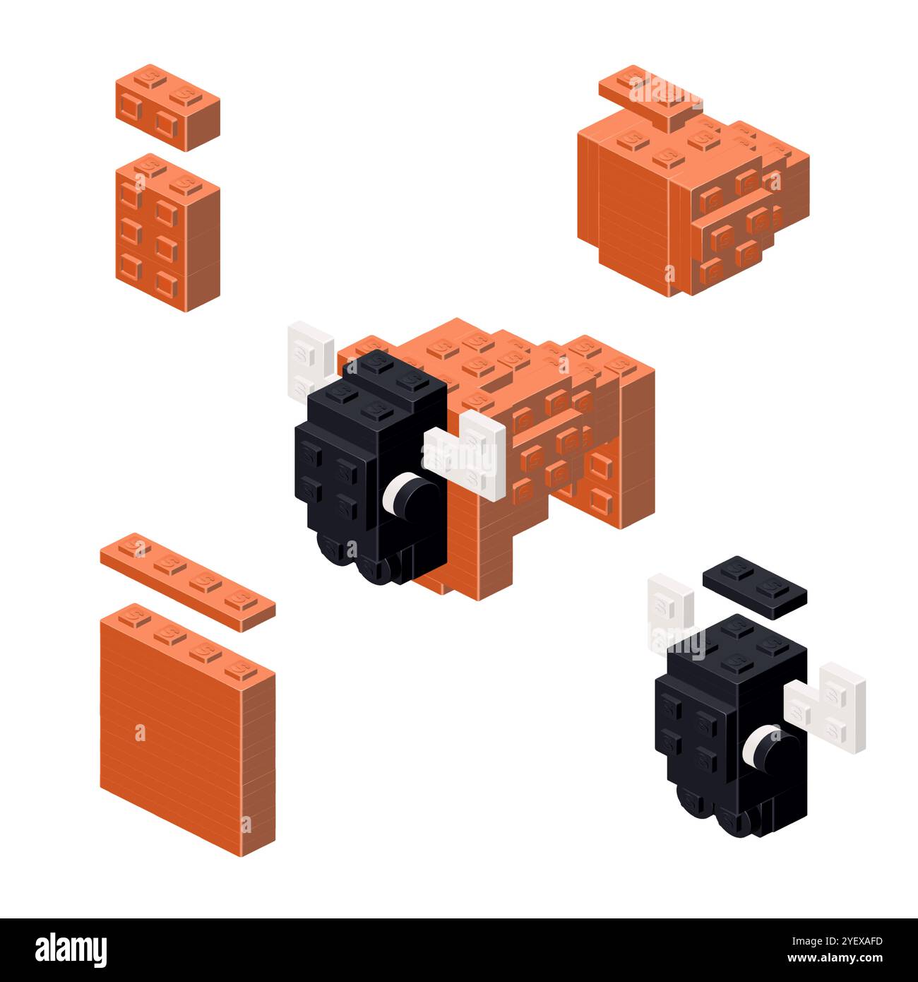 Concept with deconstruction bison from plastic blocks. Vector illustration Stock Vector