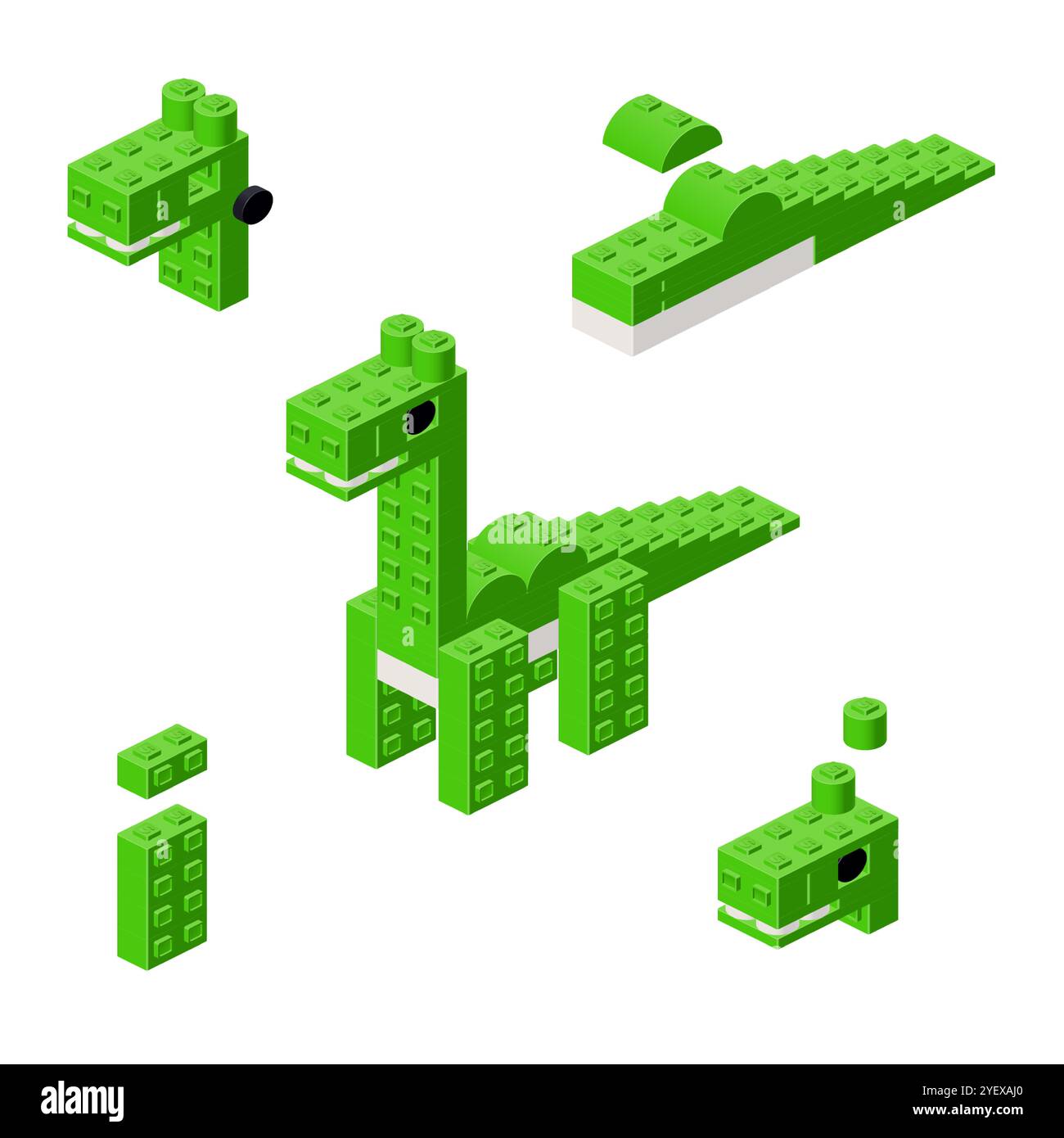 Concept with deconstruction Brontosaurus from plastic blocks. Vector illustration Stock Vector