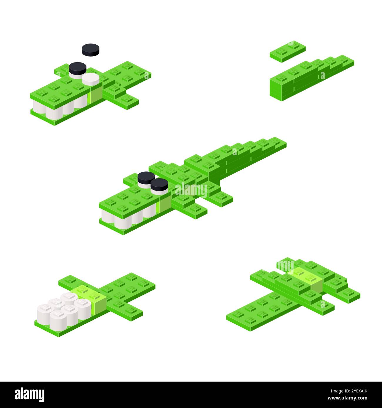 Concept with deconstruction crocodile from plastic blocks. Vector illustration Stock Vector