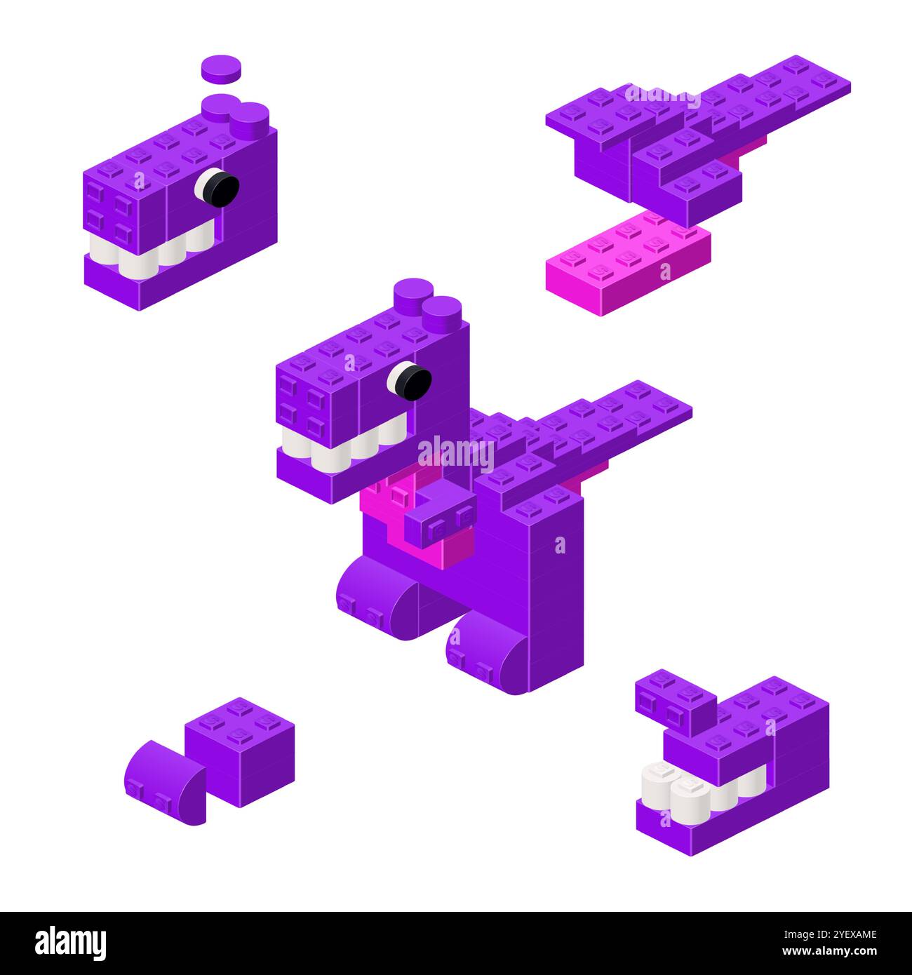Concept with deconstruction dinosaur from plastic blocks. Vector illustration Stock Vector