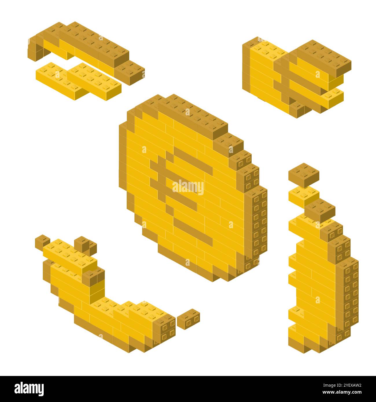 Concept with deconstruction Euro from plastic blocks. Vector illustration Stock Vector