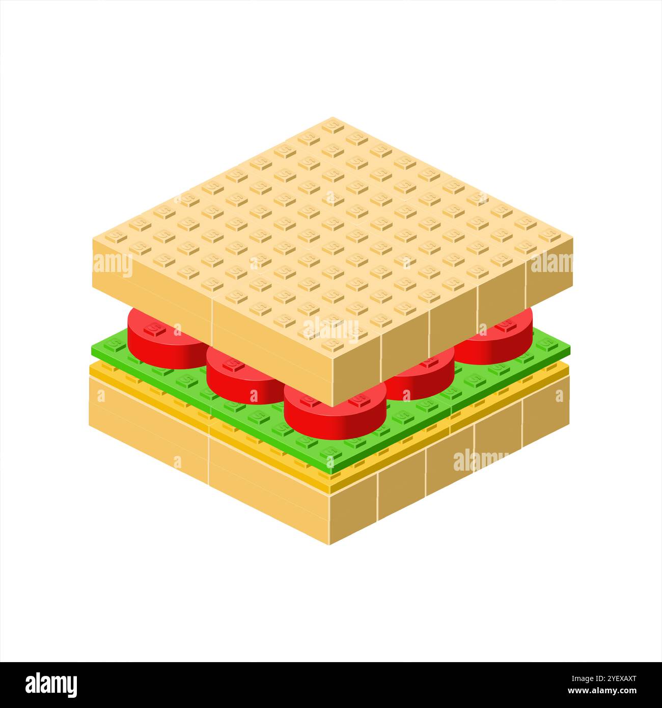 Sandwich in isometric view assembled from plastic blocks. Vector illustration Stock Vector