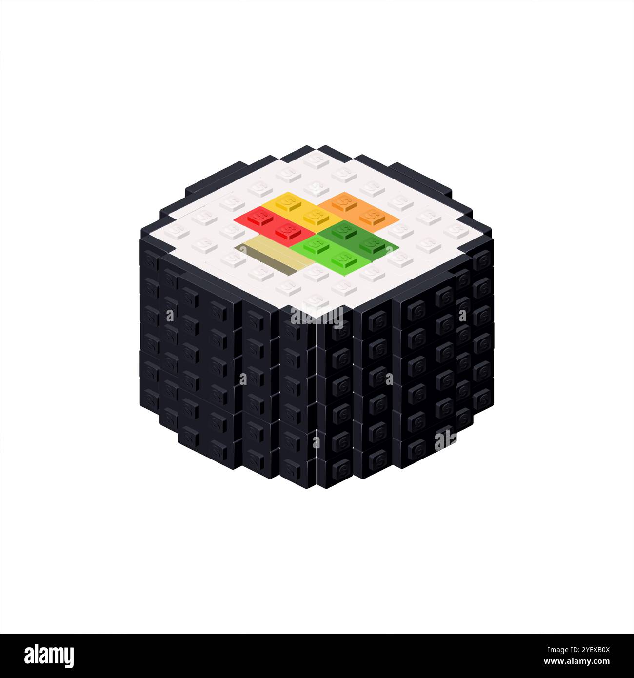 Roll in isometric view assembled from plastic blocks. Vector illustration Stock Vector
