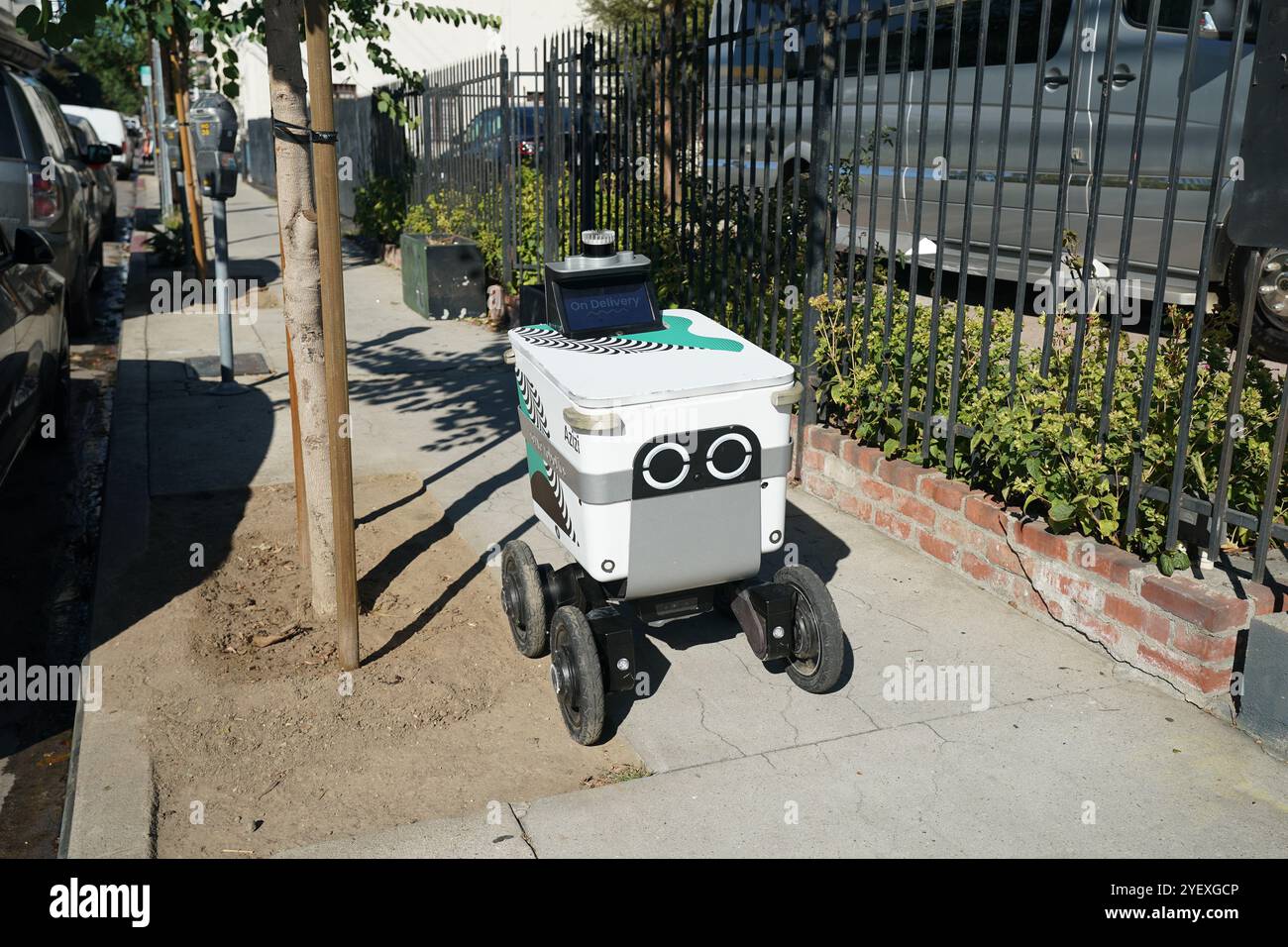 Mobile delivery units robot delivery services in streets of Los Angeles, California Stock Photo
