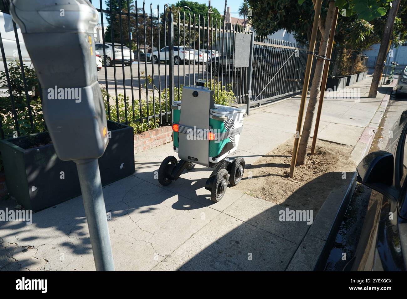 Mobile delivery units robot delivery services in streets of Los Angeles, California Stock Photo